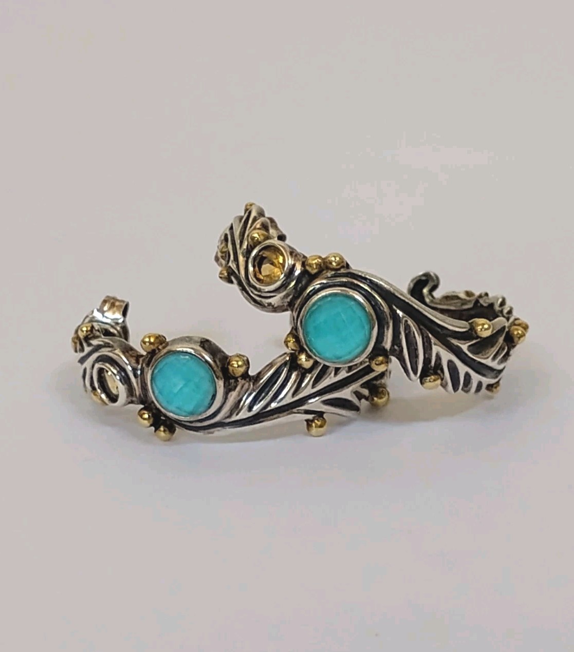 Rare Echo of the Dreamer Sterling Silver Bronze Turquoise Citrine Hoop Earrings