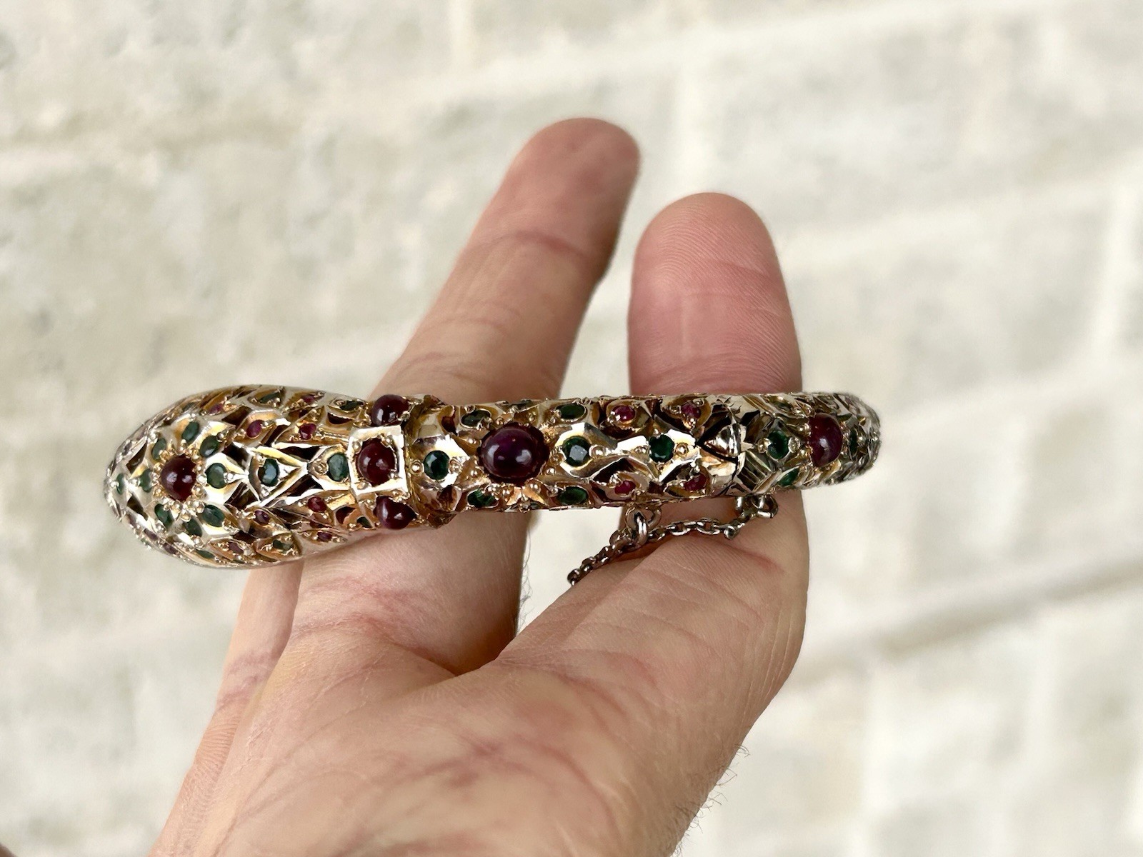 Antique Mughal Ruby Emerald Sterling Snake Bracelet Jewels Of India
