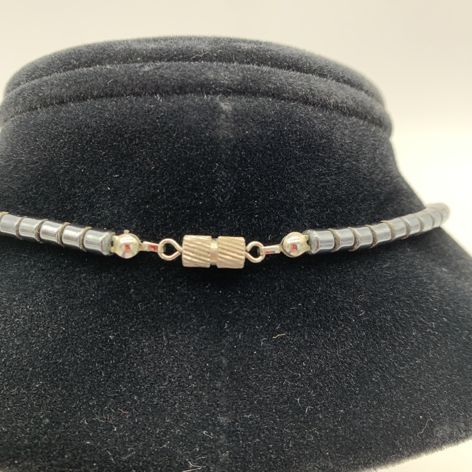 Art Deco Flapper Bead Necklace Hematite Dark Grey Black Screw Clasp Heavy VTG