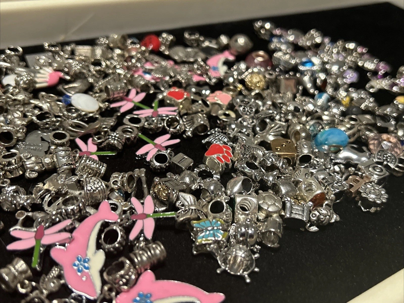 Vintage Lot 181 Charms Bead Spacer Clip Dangle Mix Rhinestone Enamel Collection