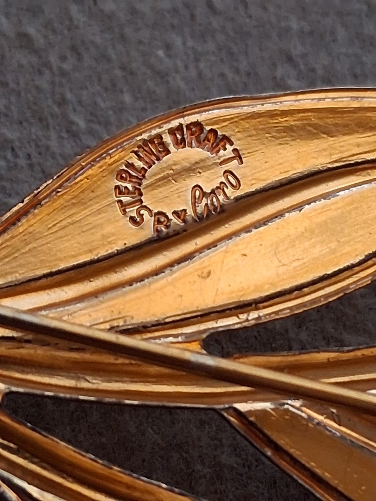 Sterling Craft Coro gold over silver. Tulip brooch w/yellow stones