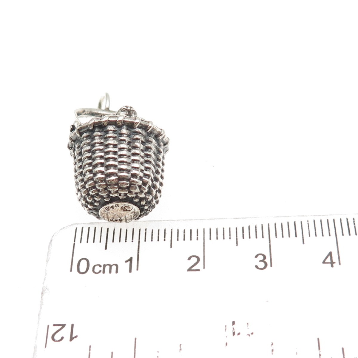 Brown County Baskets 925 Sterling Silver Vintage 2000 Dog Basket 3D Mini Pendant