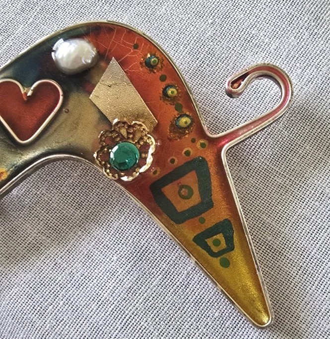Yossi Steinberg Modernist Acrylic Resin Cat Brooch Whimsical Colorful Mixed…