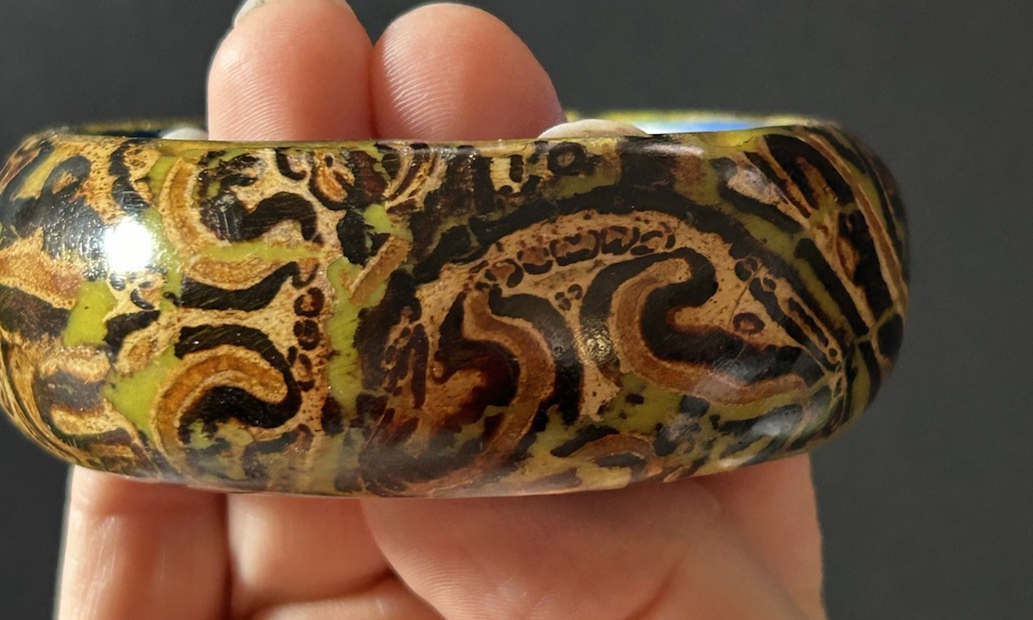 Vtg Wood Handpainted Bangle Bracelet Mythology Creatures Very Uniquely Painted