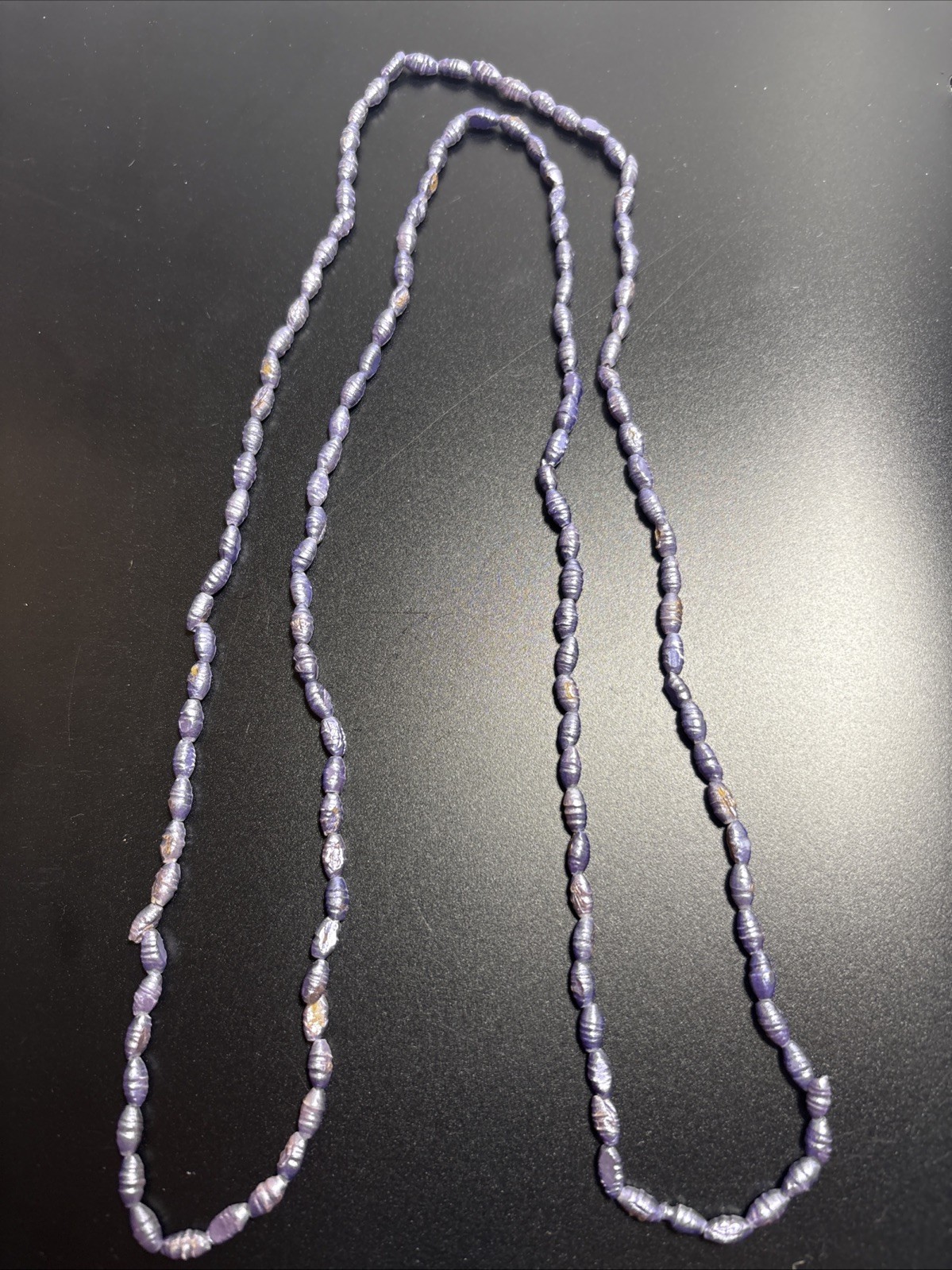 Lavender Color Rice Pearl Necklace Single Strand 34in