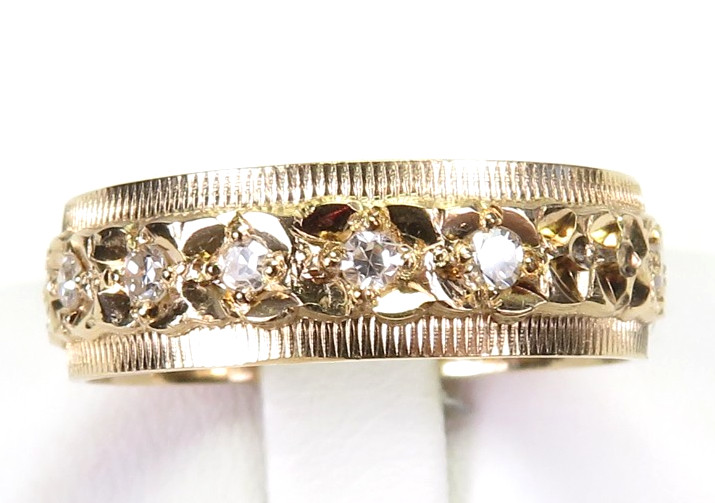 Antique 1920’s Diamond Eternity Wedding Band 14KY Ring Sz 6 UK-L1/2 6MM EGL USA