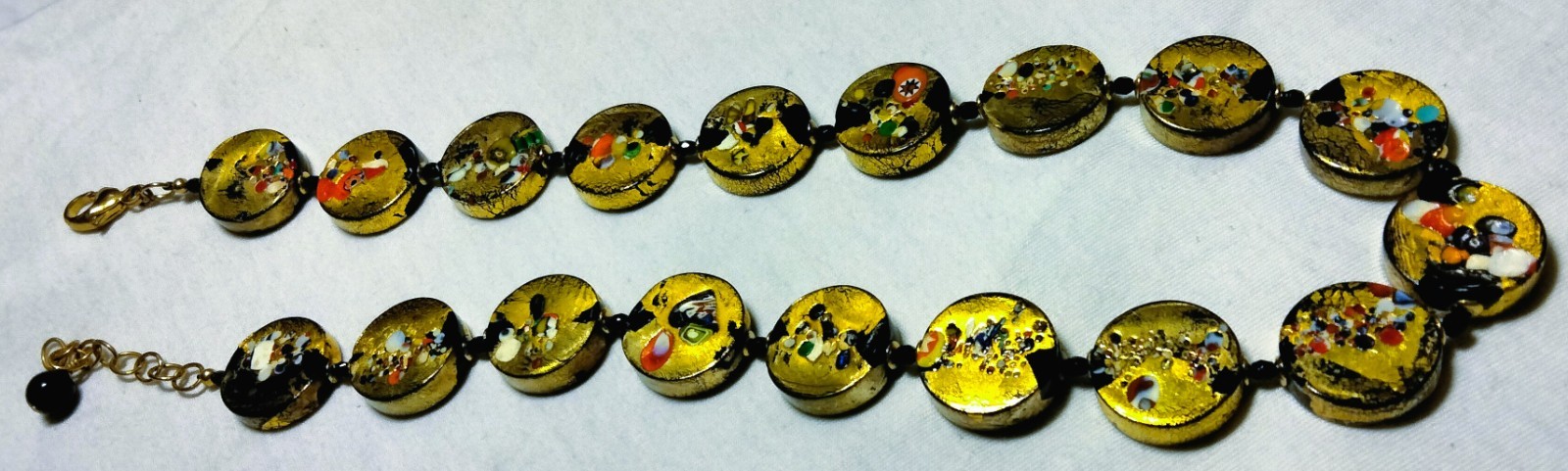 Vintage Venetian Fancy Glass Beads ala Gustav Klimt Beaded Necklace Demi Parure