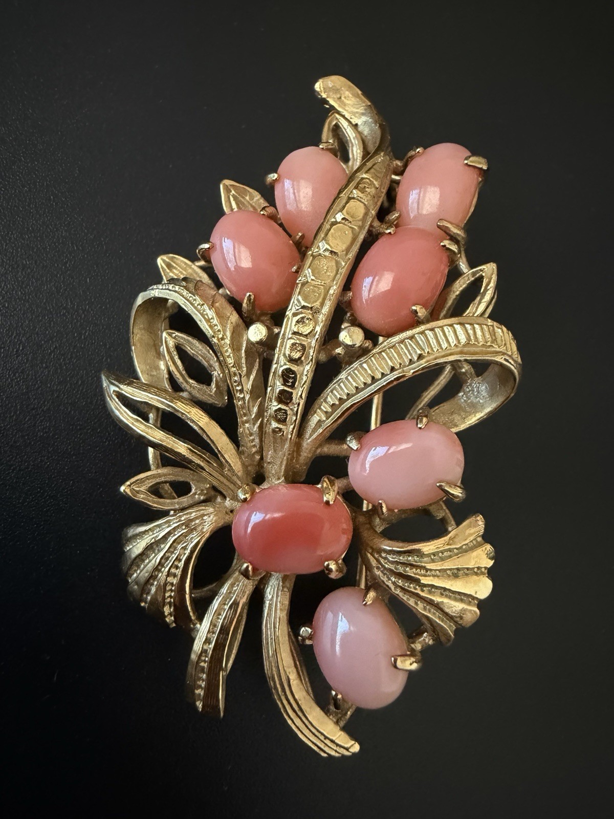 Vintage pink coral alloy Brooch.