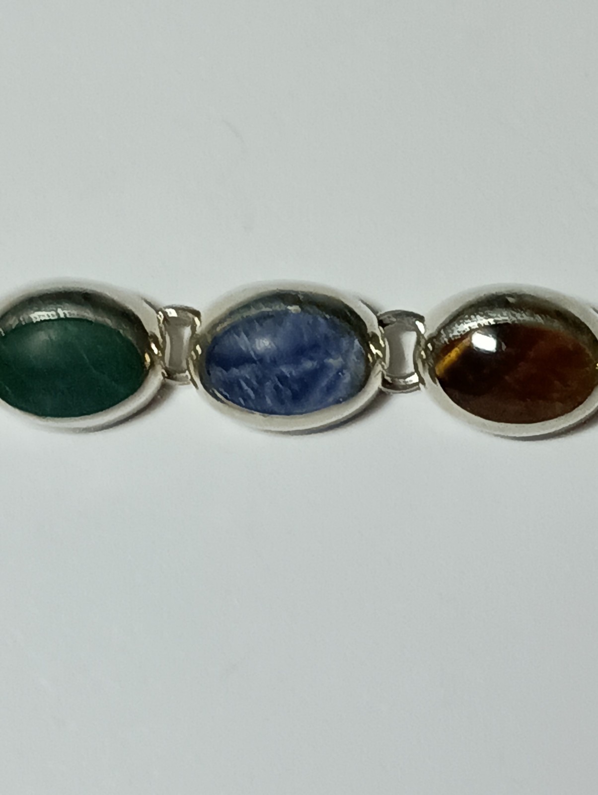 925 Sterling Silver MWS Mexico Vintage Multi Natural Gemstone Cabochon Bracelet!