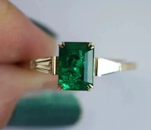 2.45Ct Art Deco Style Lab Created Green Emerald Wedding 925 Silver Wedding Ring