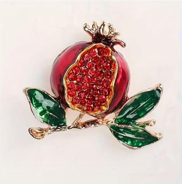 BROOCH-Pomegranate Enamel Brooch, 18K Golden Plated Zinc Alloy