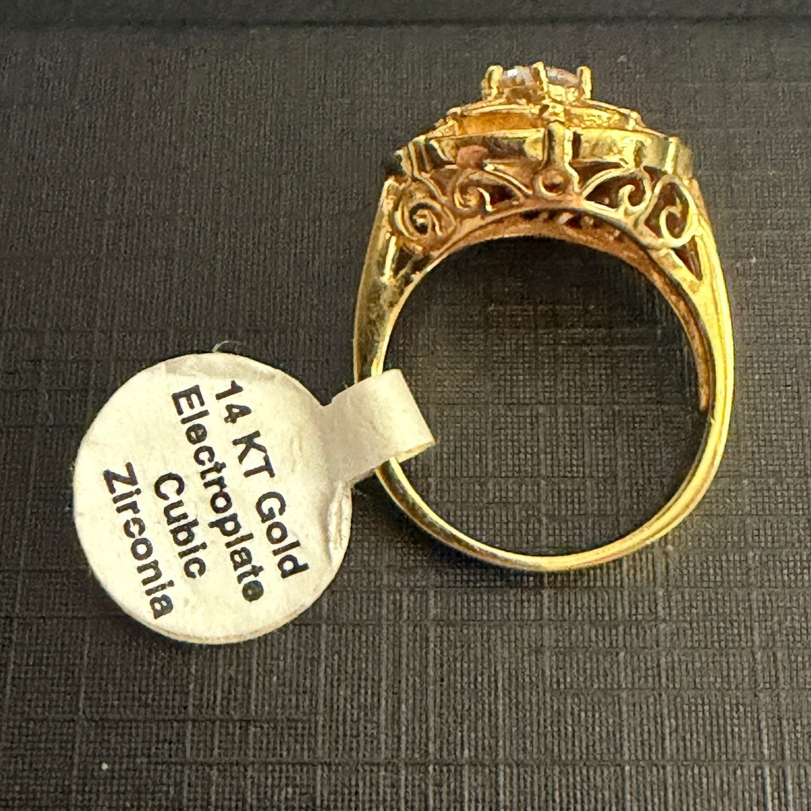Vintage Etruscan Revival Ring Gold Plated CZ Size 6