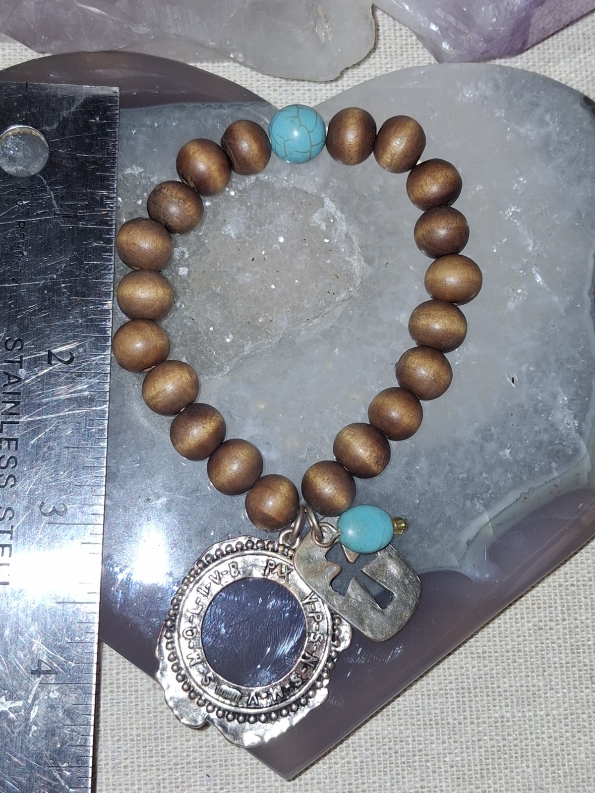 Vintage Silver Turquoise Wood Beaded Bangle Bracelet