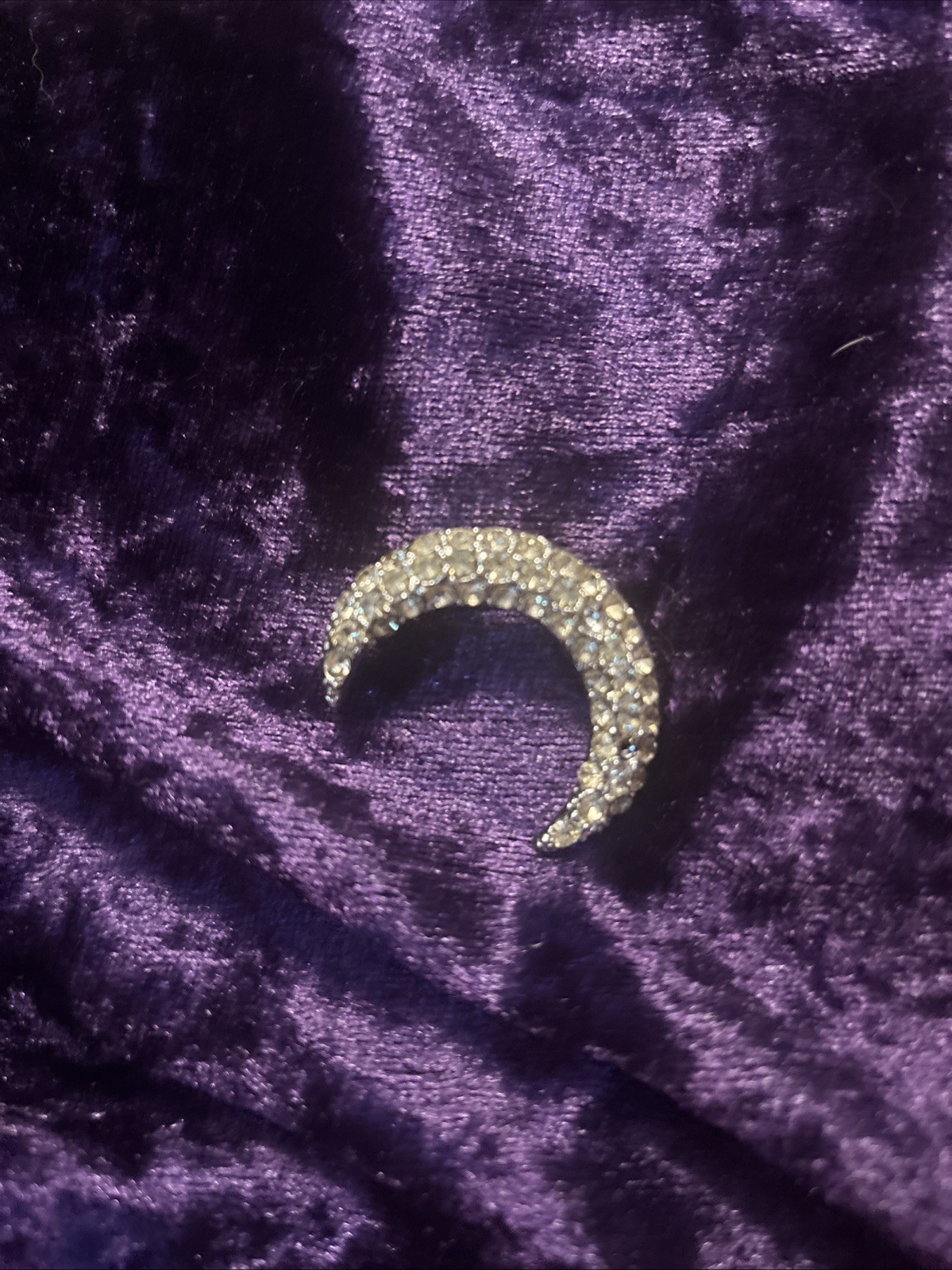 Silver Plated With Clear Stones Crescent Moon Brooch