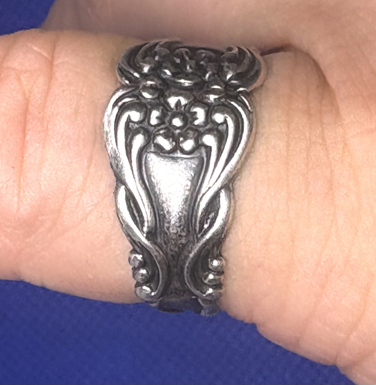 (26) 1920-1930s Antique Vintage 925 Sterling Silver Ring Adjustable – Floral