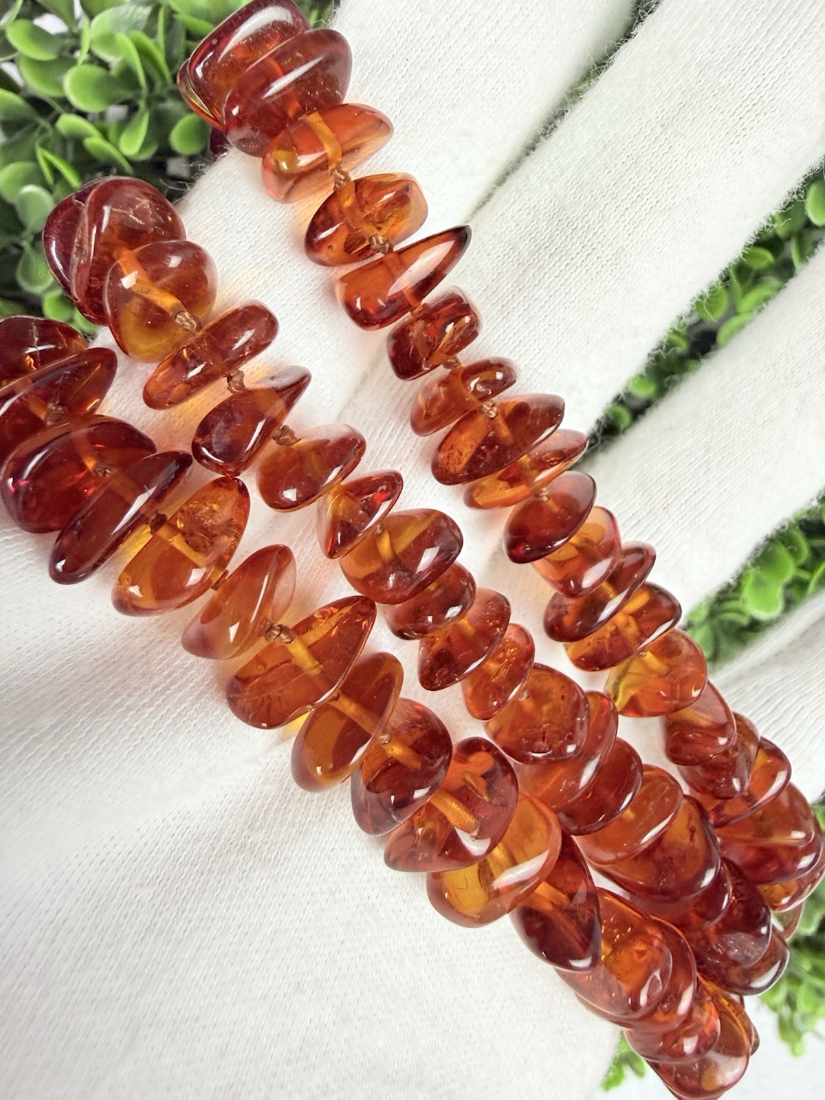 Vintage Genuine Baltic Amber Honey Cognac Hand Knotted Beaded Necklace 27”