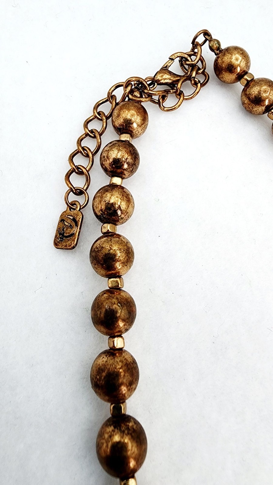Signed Beaded chain rhinestone bib statement necklace 18″