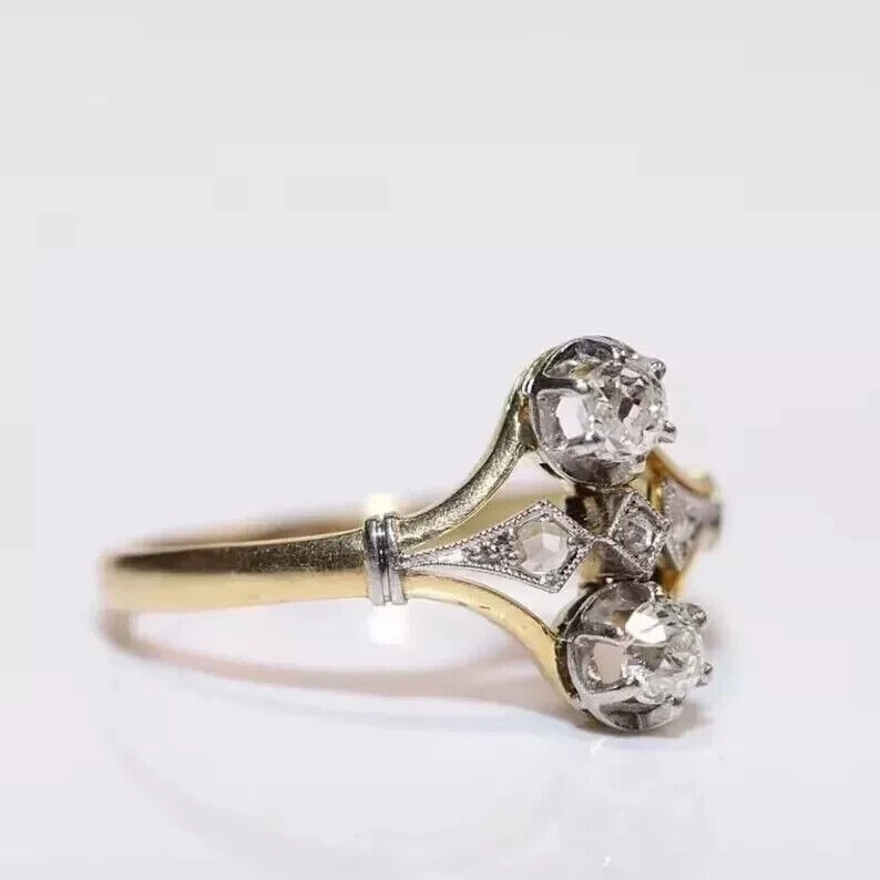 Art Deco Round Cut Lab Created Engagement 14K Yellow Gold Filled Ring
