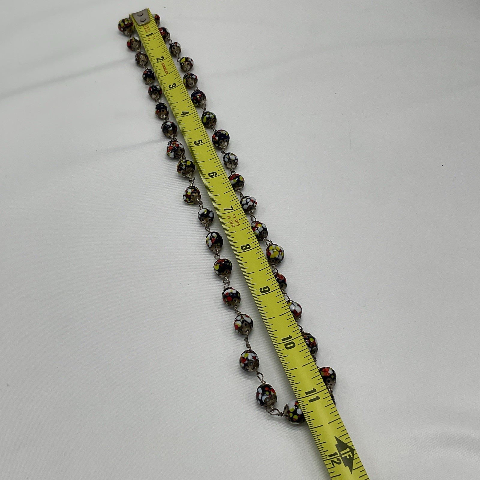 Vintage Millefiori Glass Bead Necklace Murano Style Wire Linked 22” Italy READ