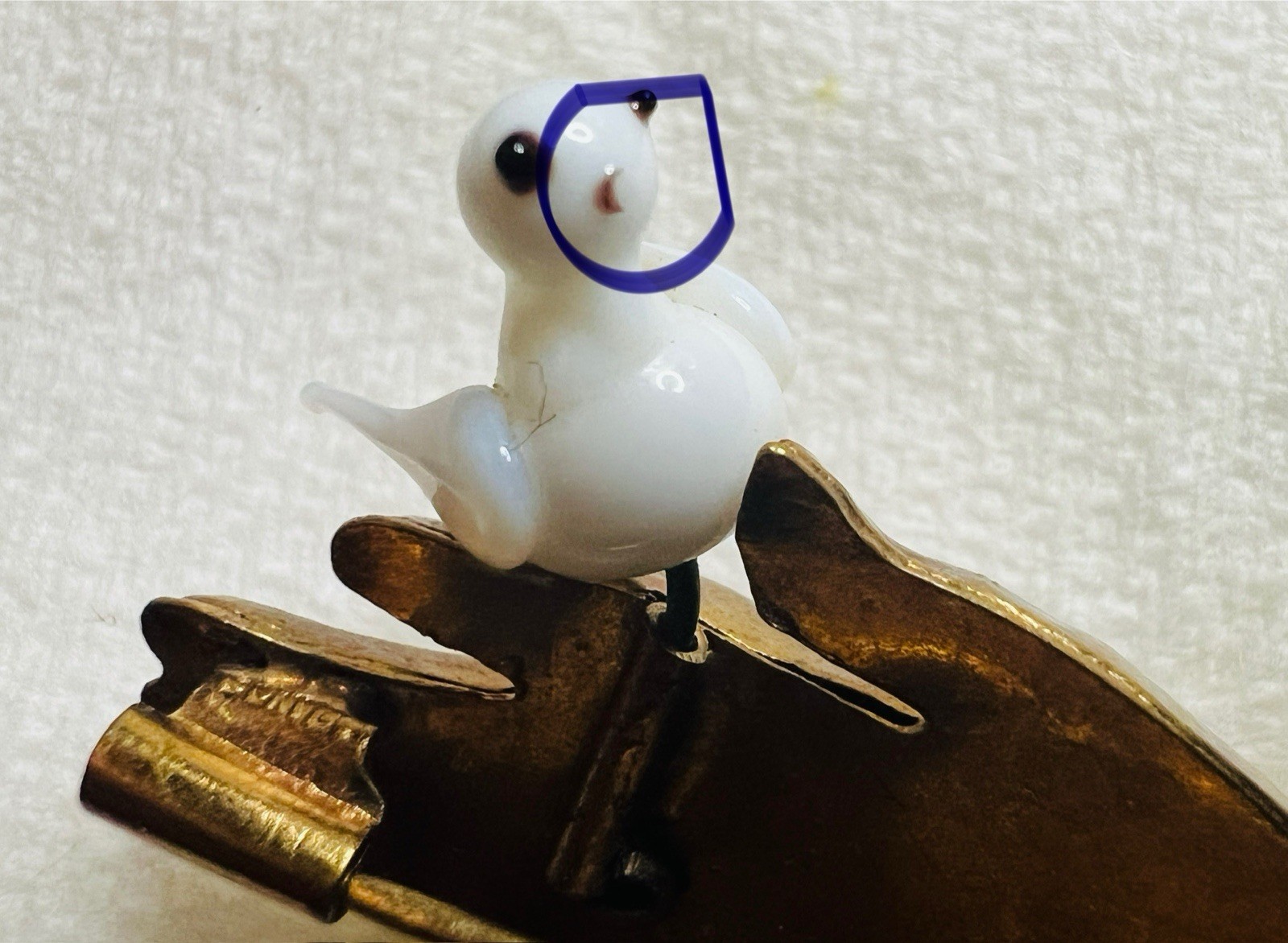 Art Deco Hand Pin / Brooch Holding Milk Glass Bird Figure – France