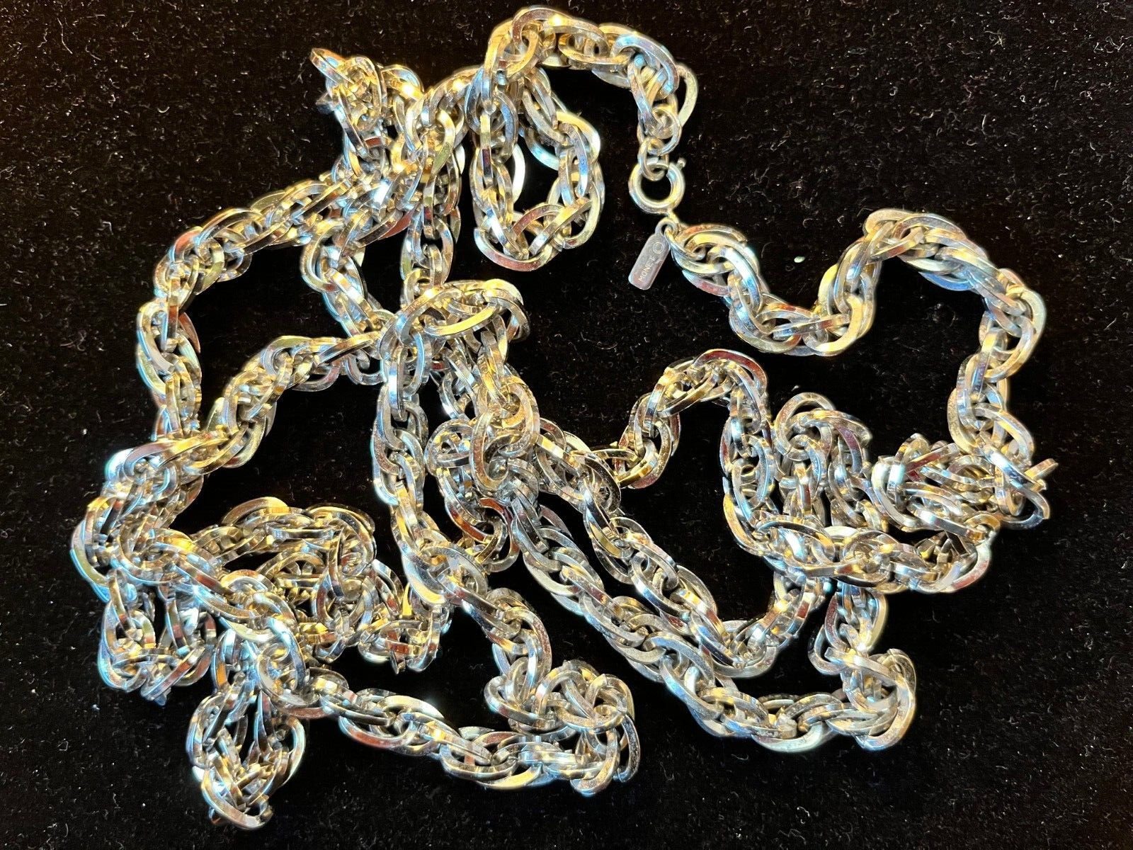 Vintage “Monet” Silver Tone Extra Long Multiple Heavy Link Necklace, Signed