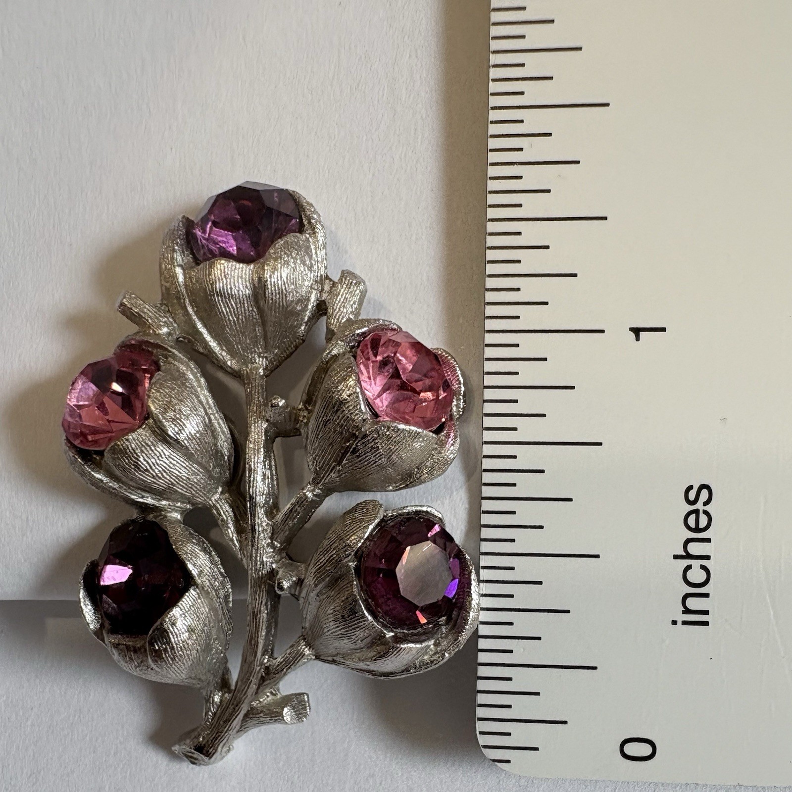 Vtg Sarah Coventry Wisteria Clip Earrings Set Pink Purple Rhinestone Silver Tone