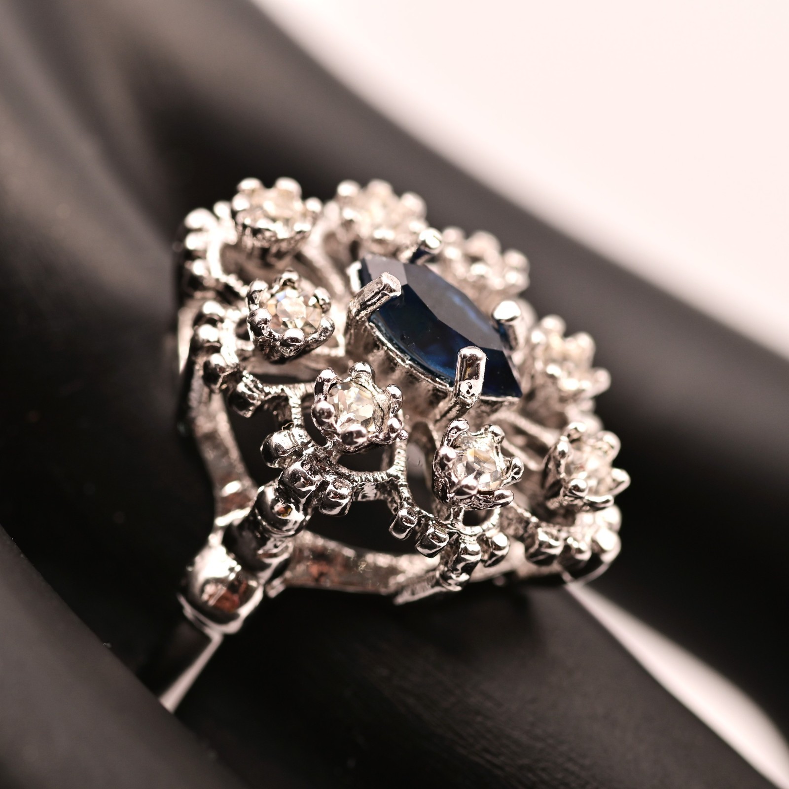 Antique Original Vintage Signed Designer 18k HGE Sapphire Gemstone Estate Ring