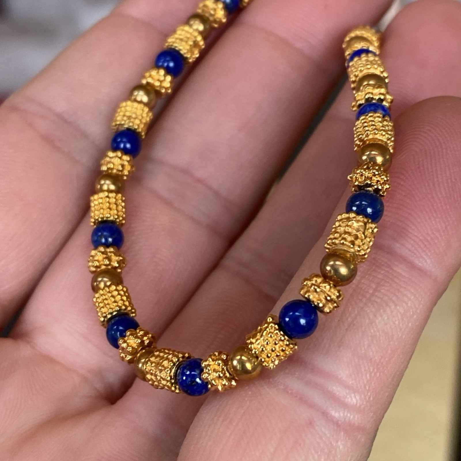 Vtg Museum Museum Art Lapis Lazuli Beaded Necklace Bracelet Etruscan Revival MMA