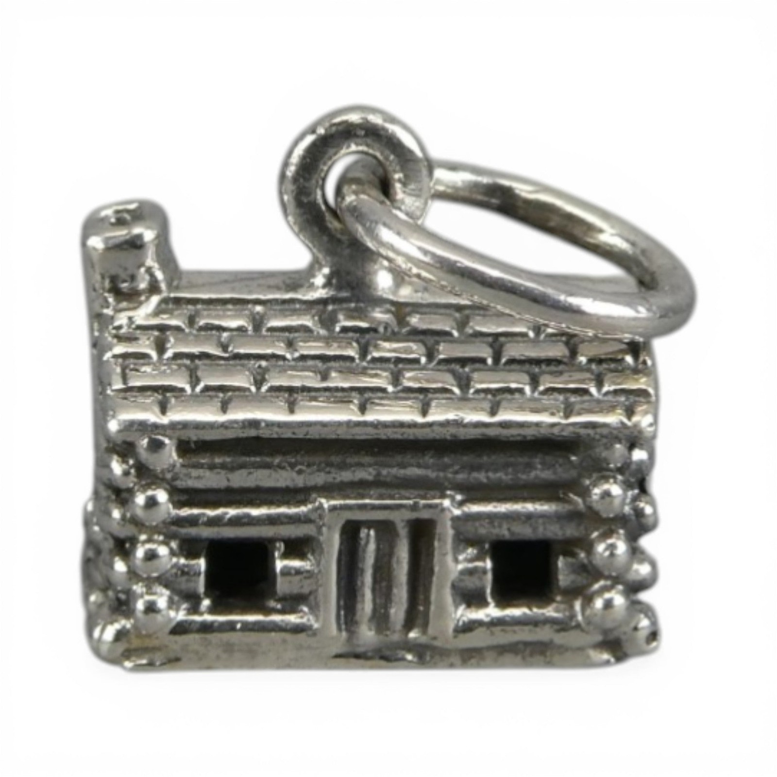 Sterling Silver LOG CABIN Charm for Bracelet PENDANT Brown County VINTAGE Cute!