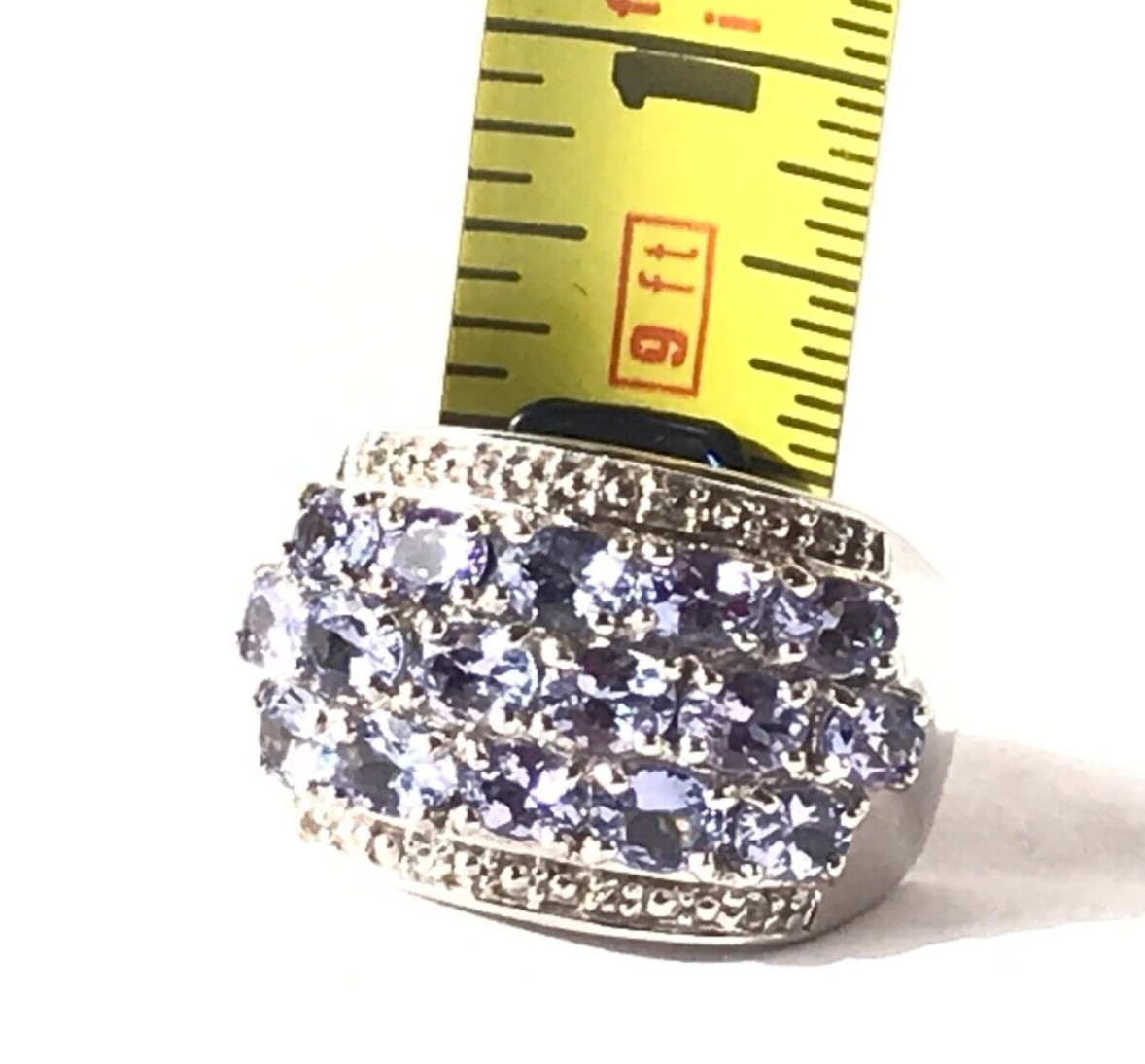 TANZANITE Ring 925 Dome Sterling Silver Cluster 3 row Faceted Zircon SGR VTG sz7