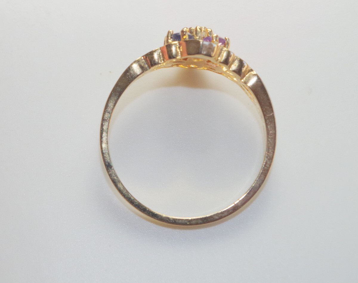 Vintage sapphire, Ruby, Amethyst, Smokey Topaz 14k GF Cocktail Four Stone Band R