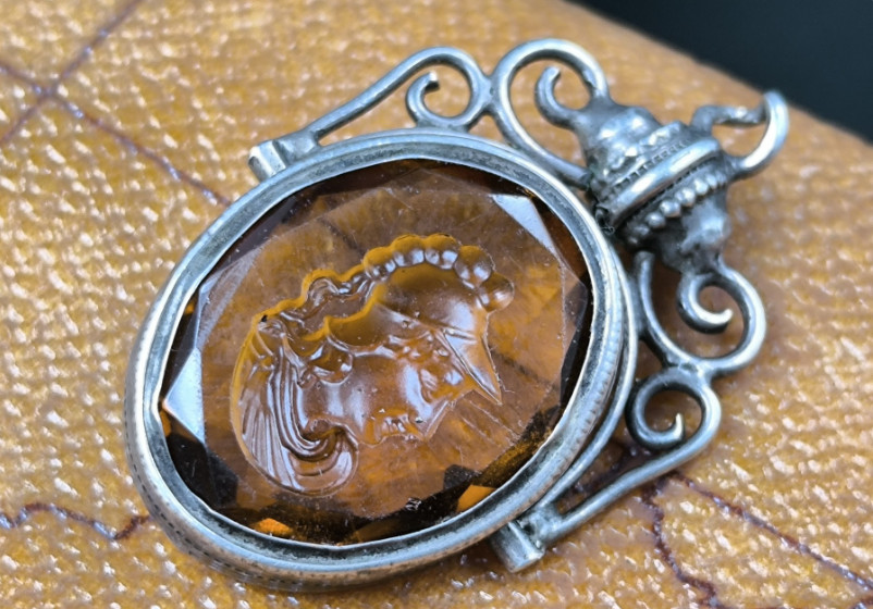 Victorian Silver Reversible Intaglio Pendant Amber Glass Cameo Hallmarked 1900