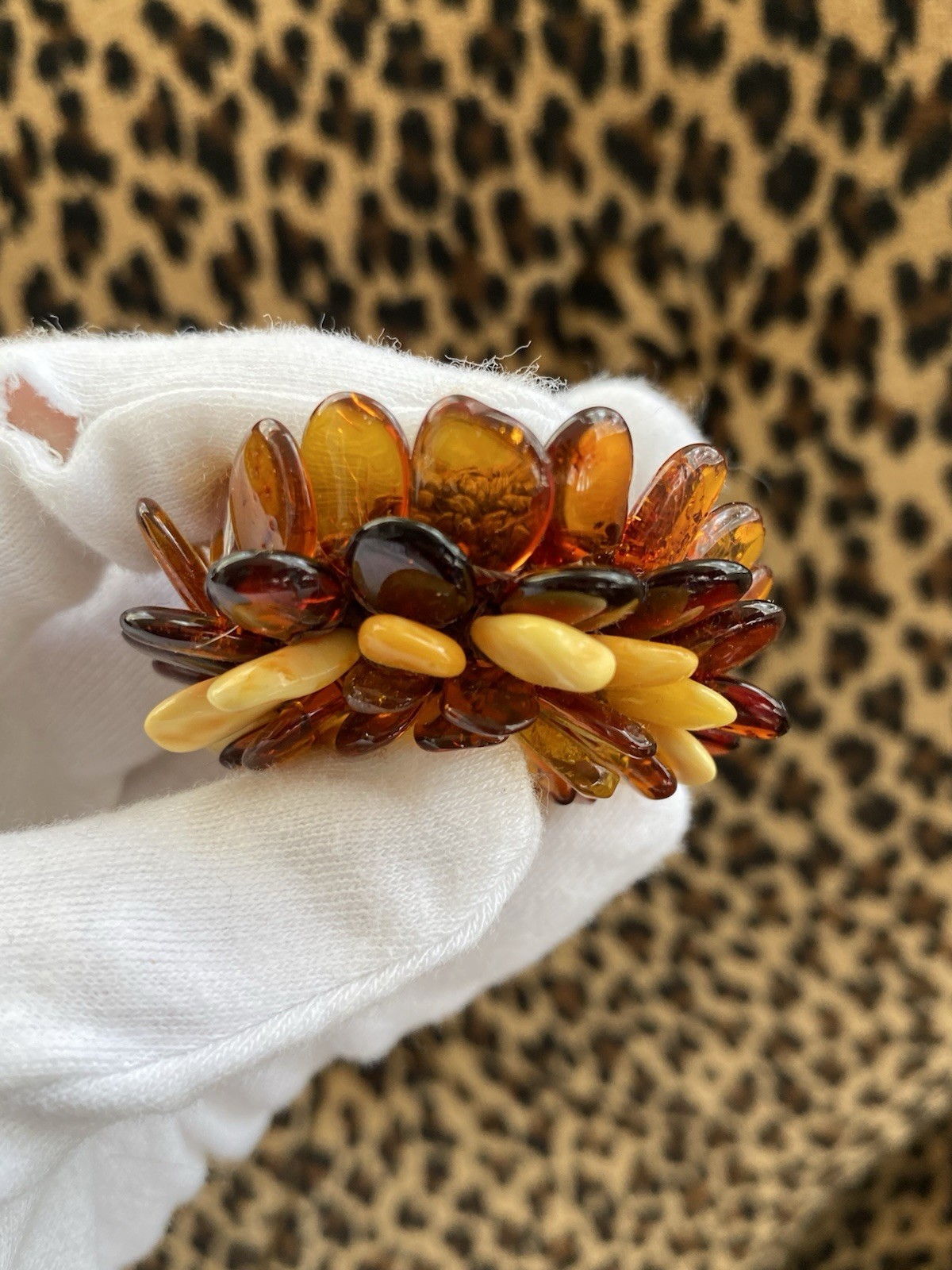 Baltic Amber Honey Butterscotch Cognac Beaded Flower Brooch or Pendent