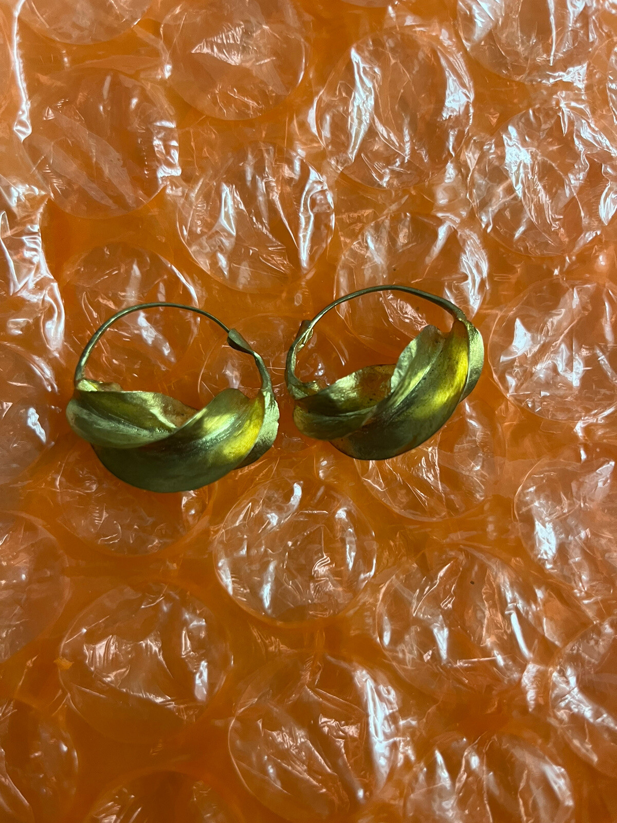 African Vintage Fulani Earrings Gold Basket Earrings Leaf Hoops Tribal Ethnic