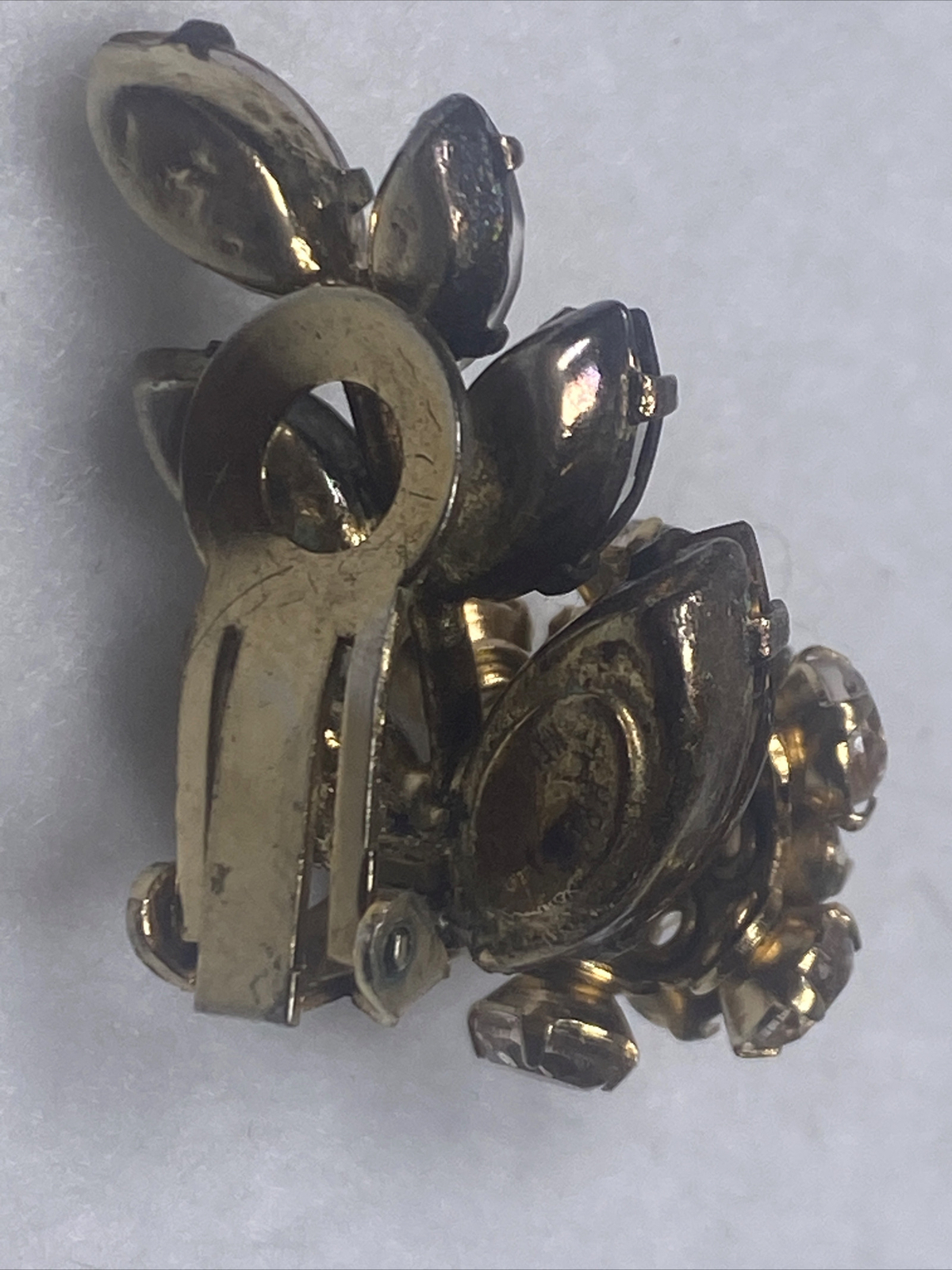 Vintage Signed Schreiner New York Rhinestone Gold Tone Earrings