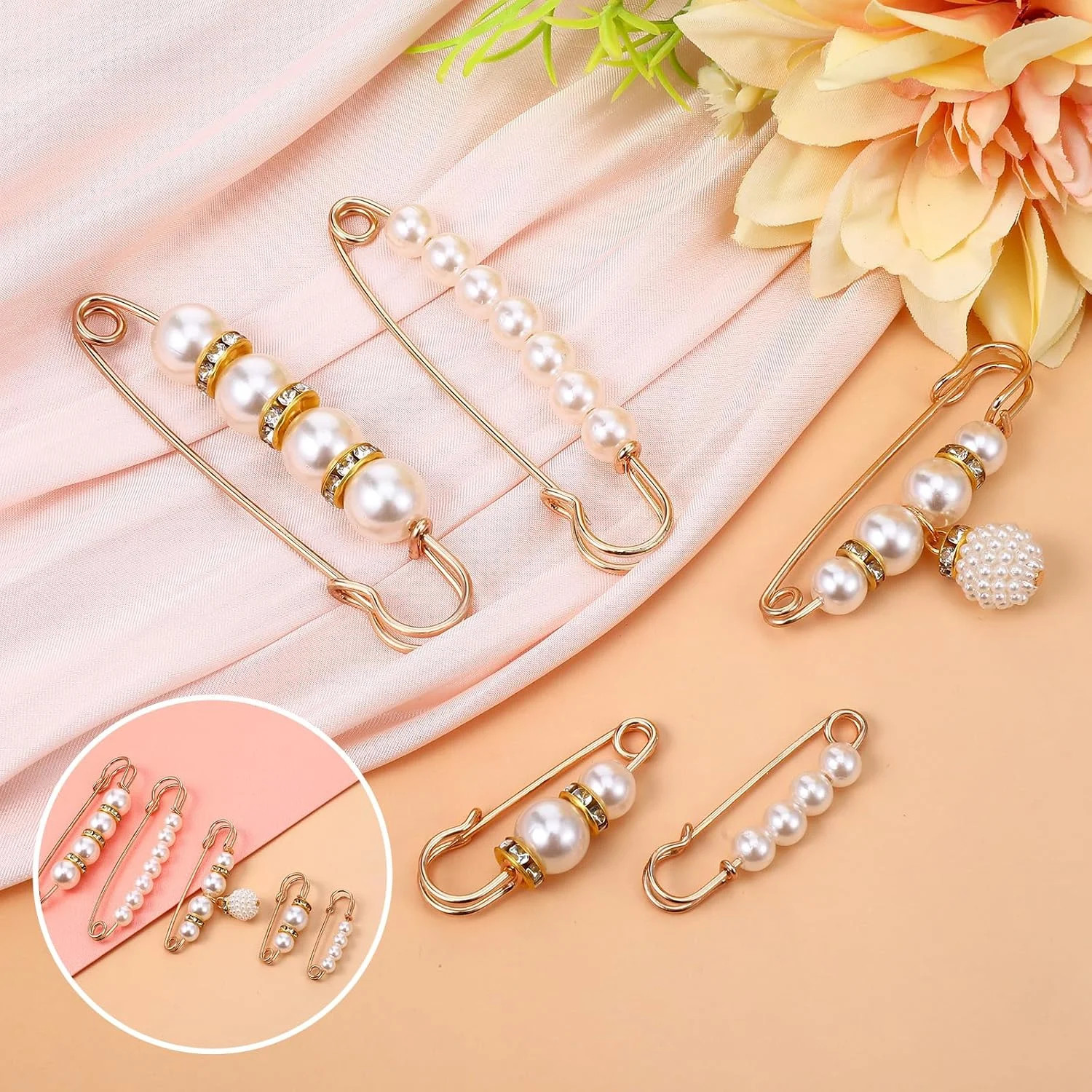5 PCS Fashion Pearl Brooch, Decorative Safety Pins Sweater Shawl Pearl Pin Faux