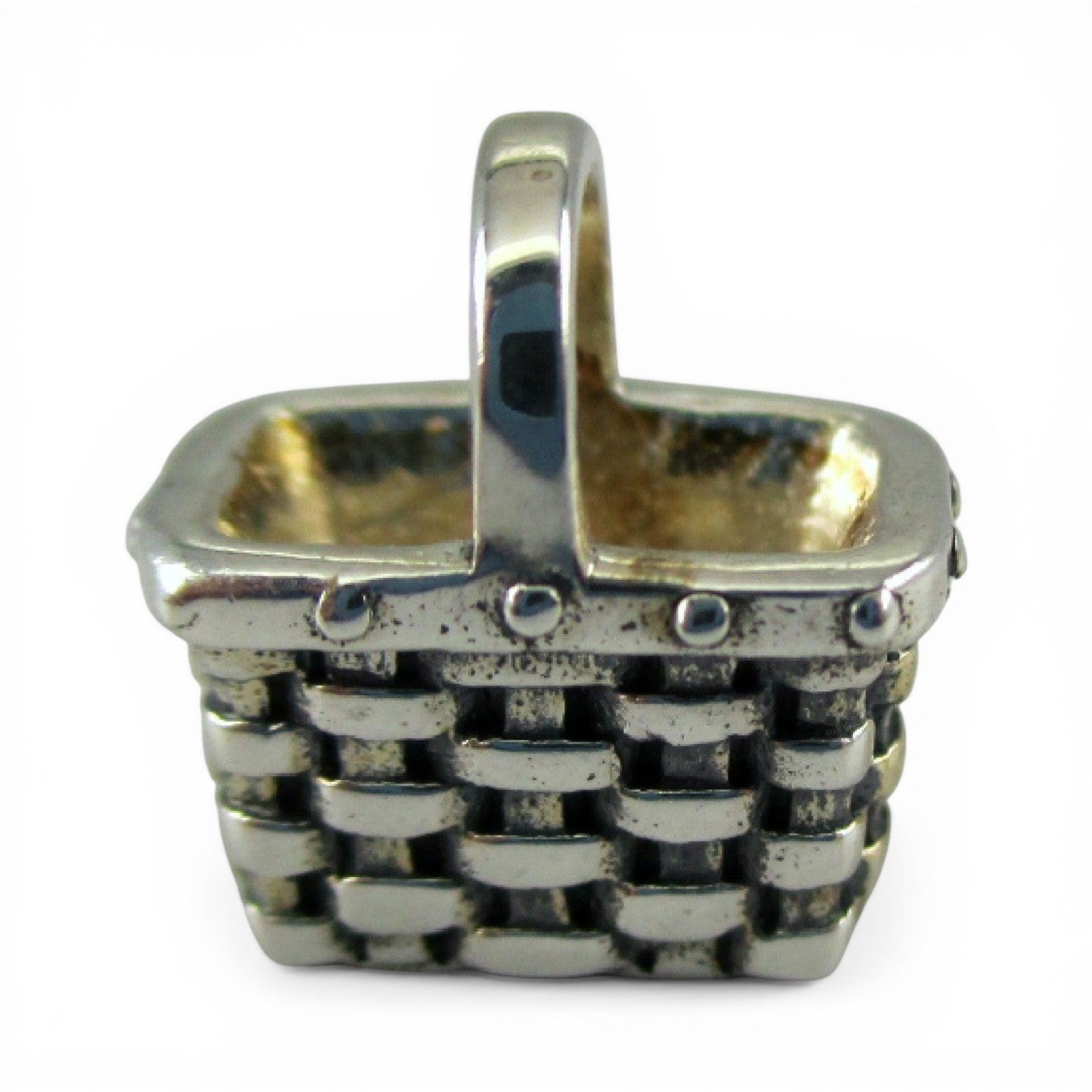 Sterling Silver MINI Market BASKET Charm for Bracelet MINIATURE Brown County