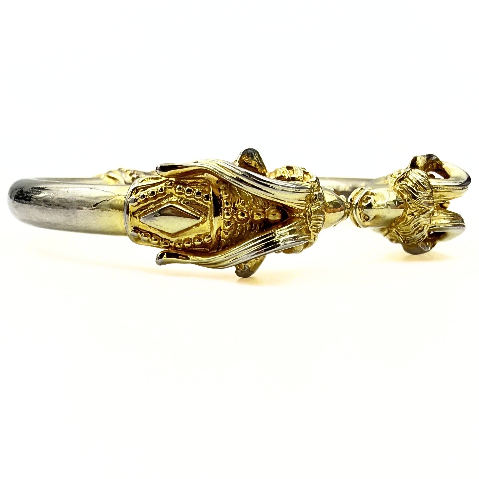 Charming Etruscan Revival Figural Dual Ram Head Alloy Magnetic Bracelet