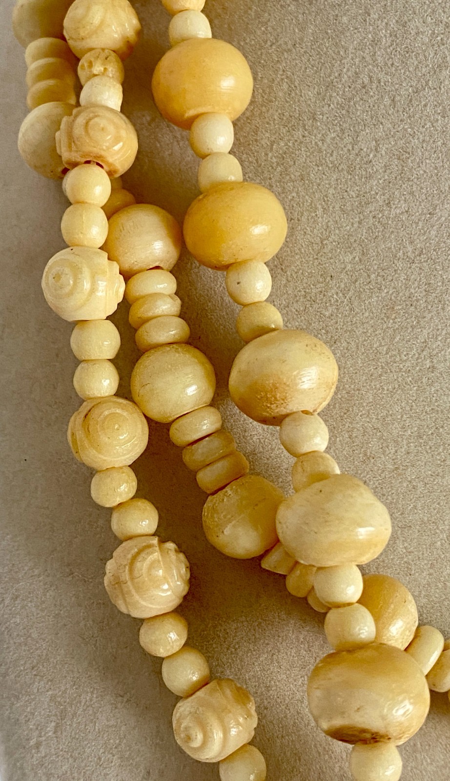 Vintage Carved Bovine Bone Bead Necklace Triple Strand Statement Piece 18″