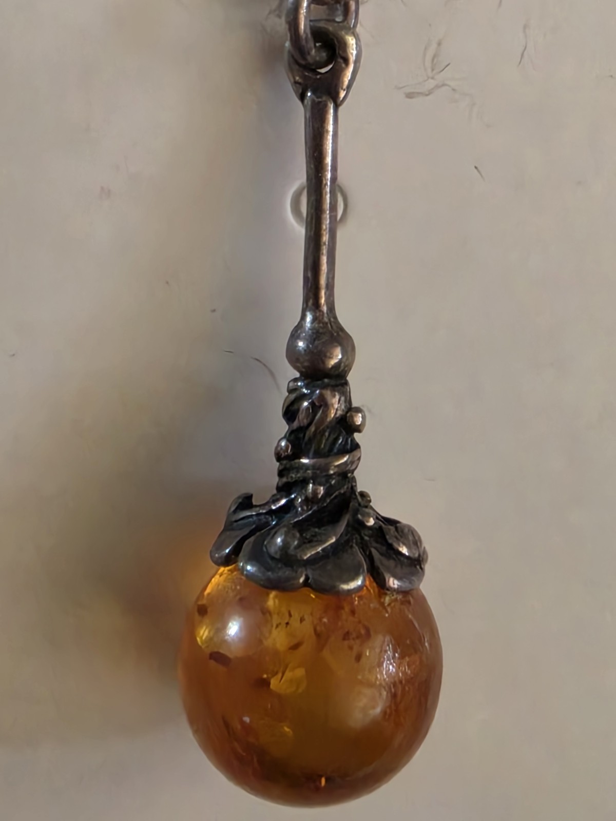 Victorian-era Baltic Amber And Sterling Handmade Post Earrings, 1.5 Inch Long