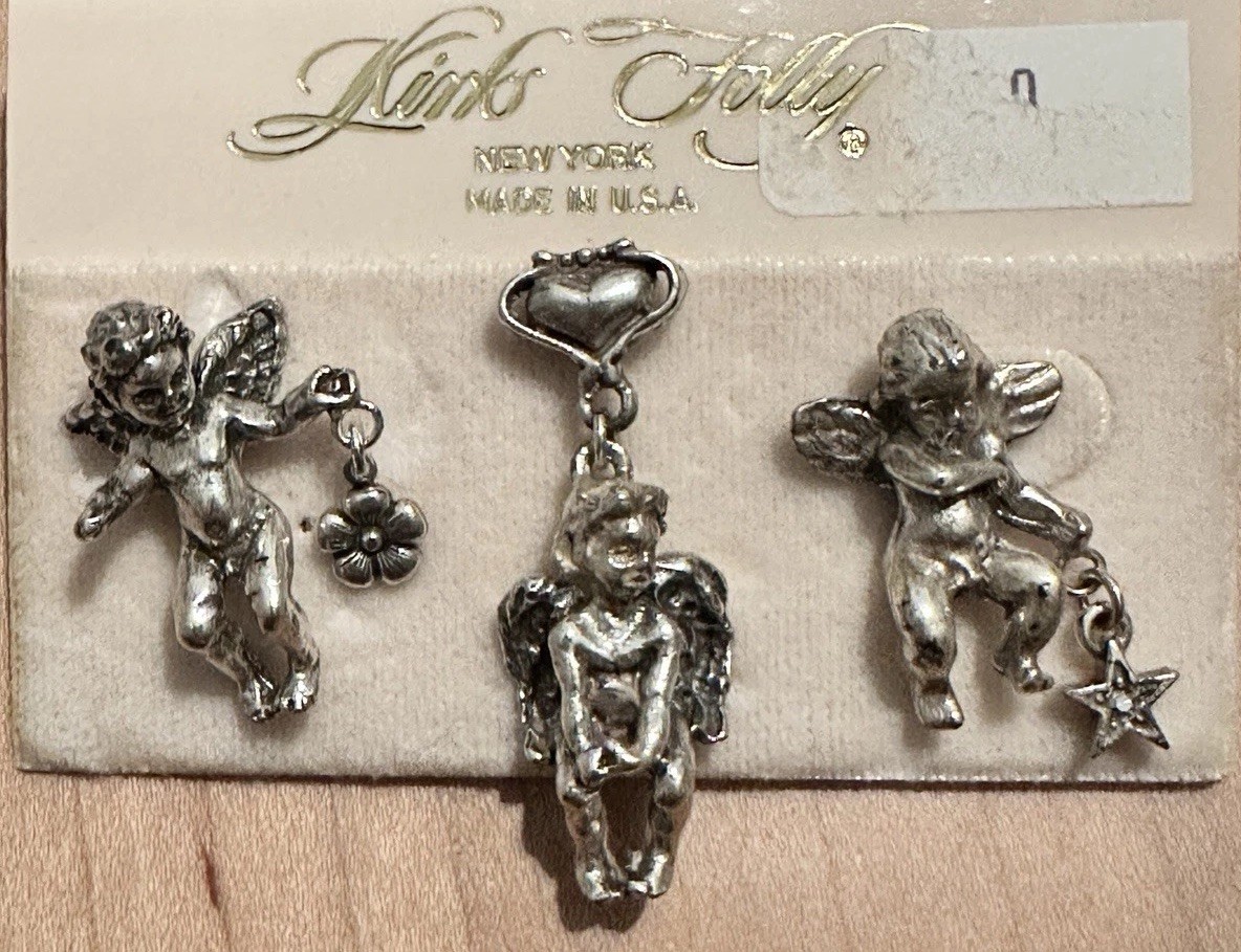 Vintage Kirk’s Folly Angel Cherub Silver tone 3 pcs Pin Brooch New