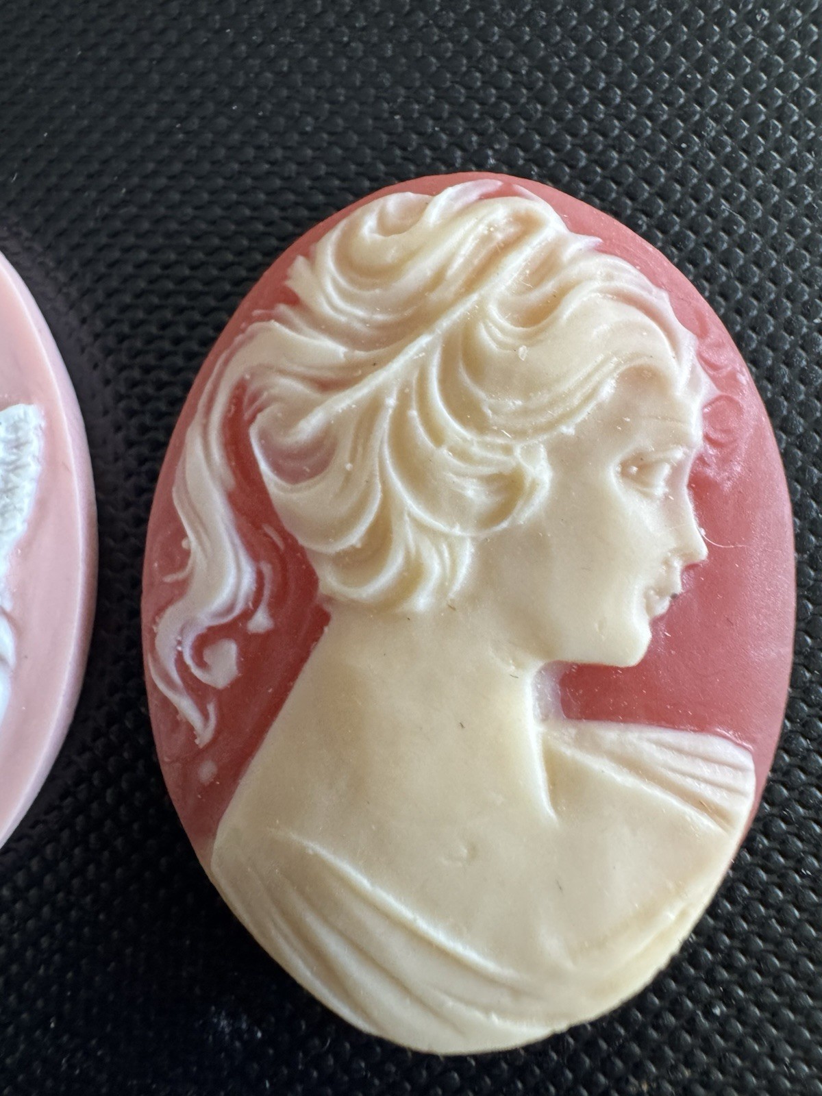 2 Reproduction Resin Cameo Cabachons Cupid and Lady Jewelry Supply