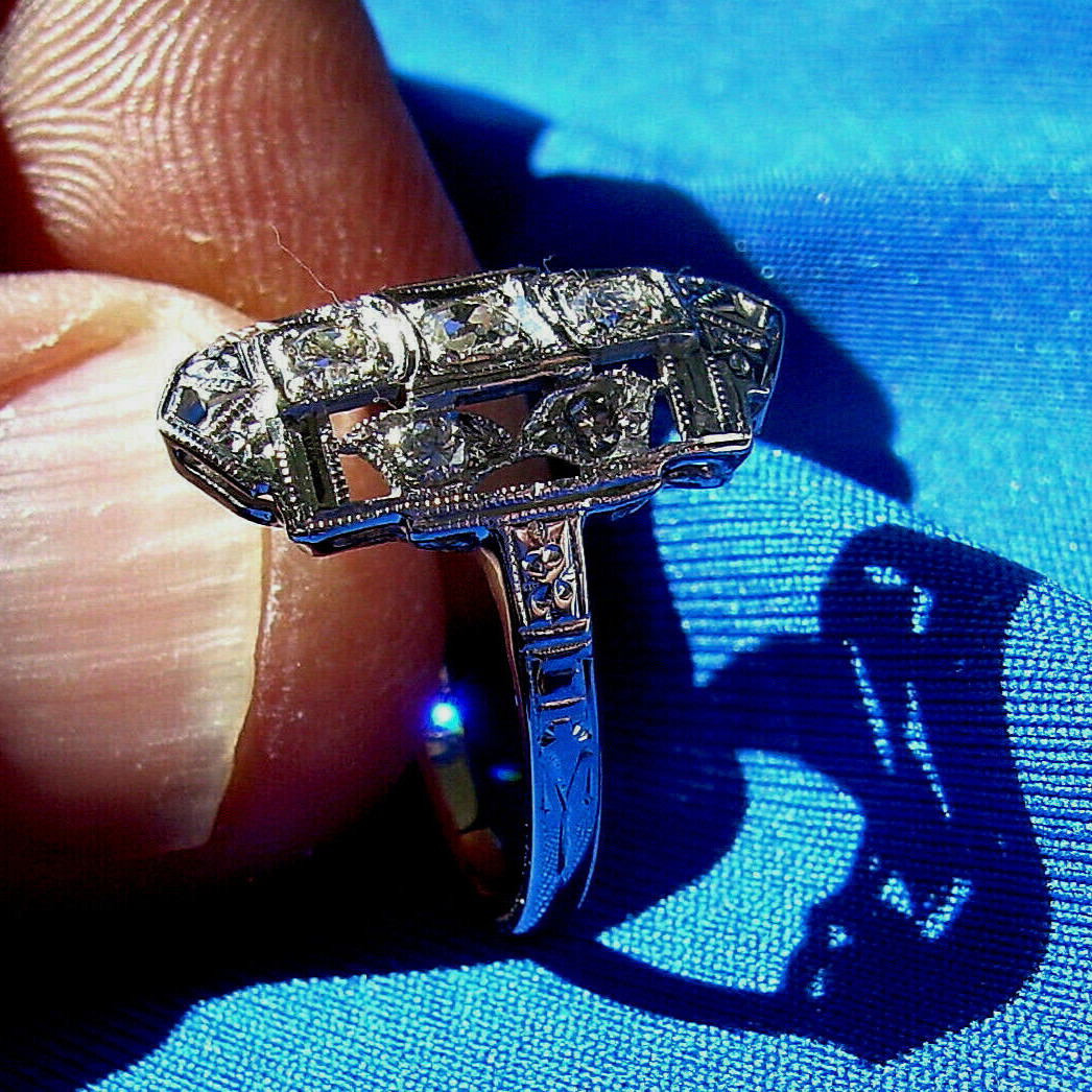 Original EARTH MINED DIAMOND Deco Engagement Ring Vintage Style 14K WHITE GOLD 6