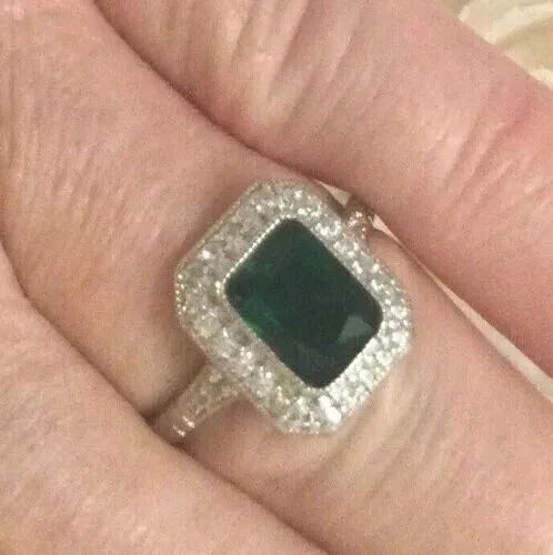 4.2Ct Art Deco Style Green Lab Created Diamond Engagement 14K White Gold FN Ring