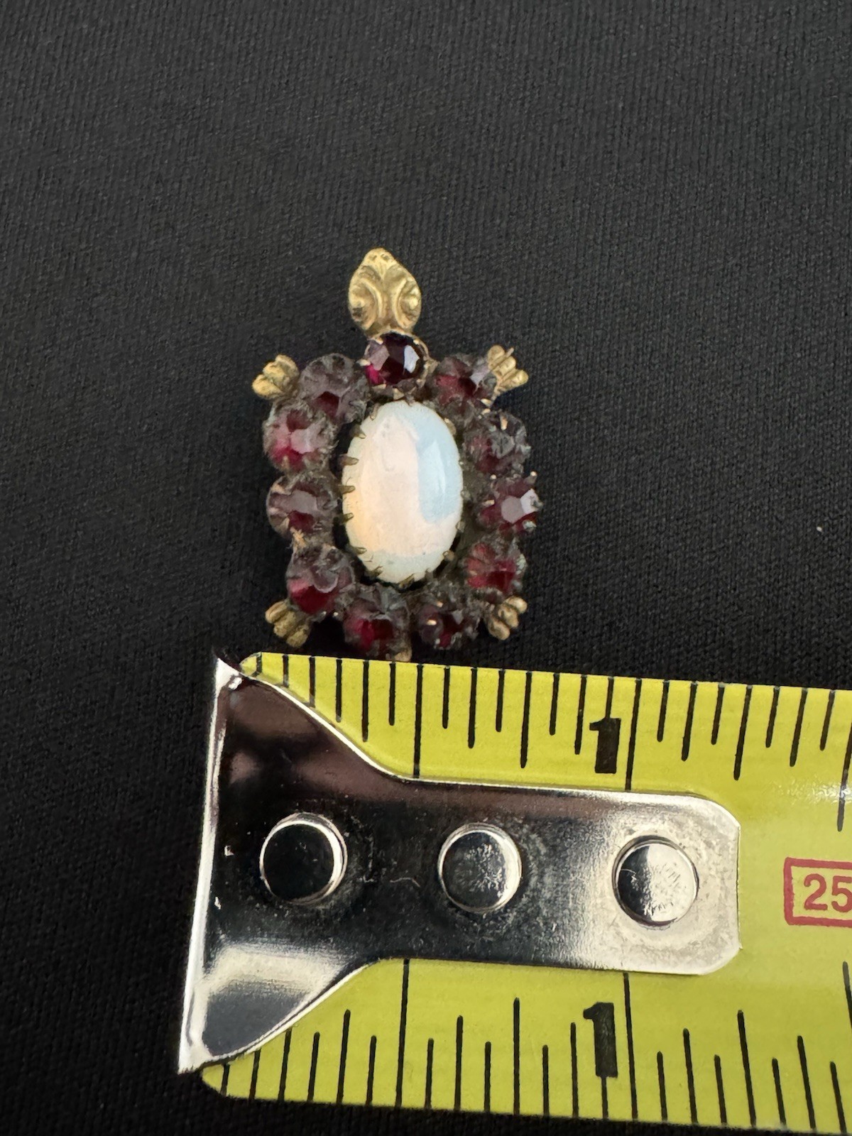 Antique Victorian Turtle Pin With Garnet Opaline Glass Gold Tone C Clasp 1” Cute