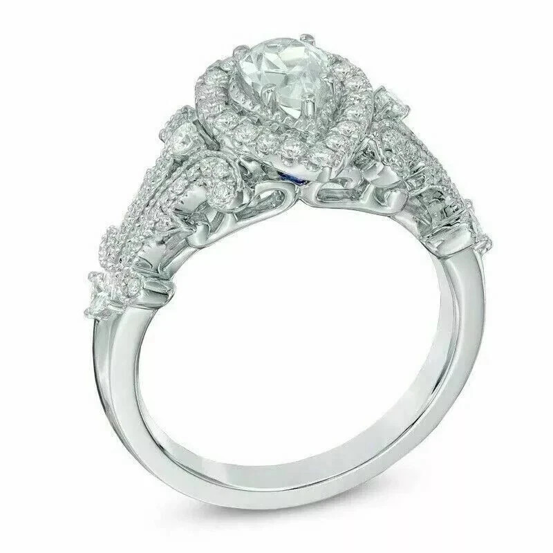 2.65Ct Art Deco Style Pear Cut Lab Created Diamond 925 Silver Anniversary Ring
