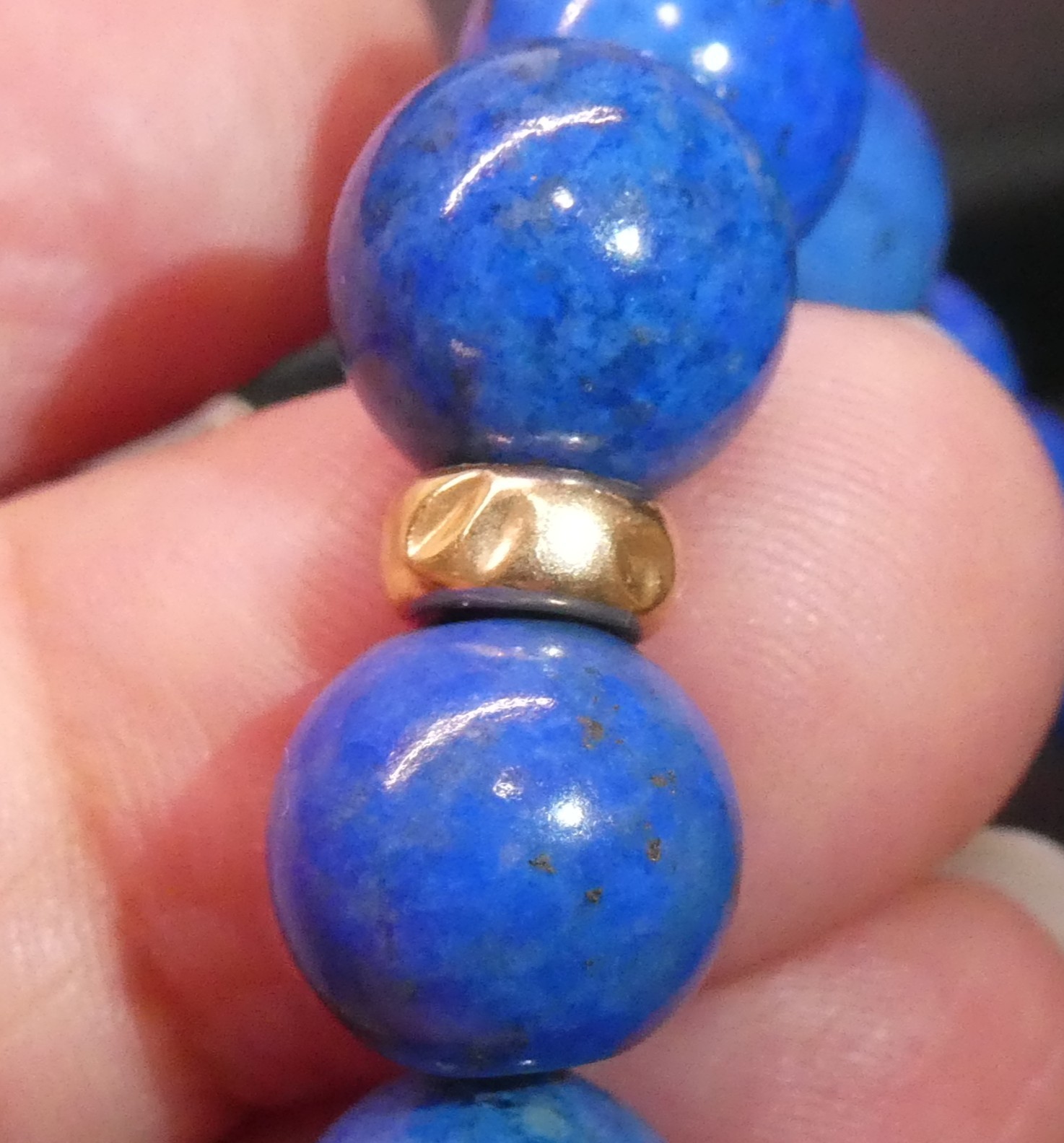 14K Gold 10mm Lapis Lazuli Beaded Necklace 106g – 32”l Opera 14K Rondelle Spacer