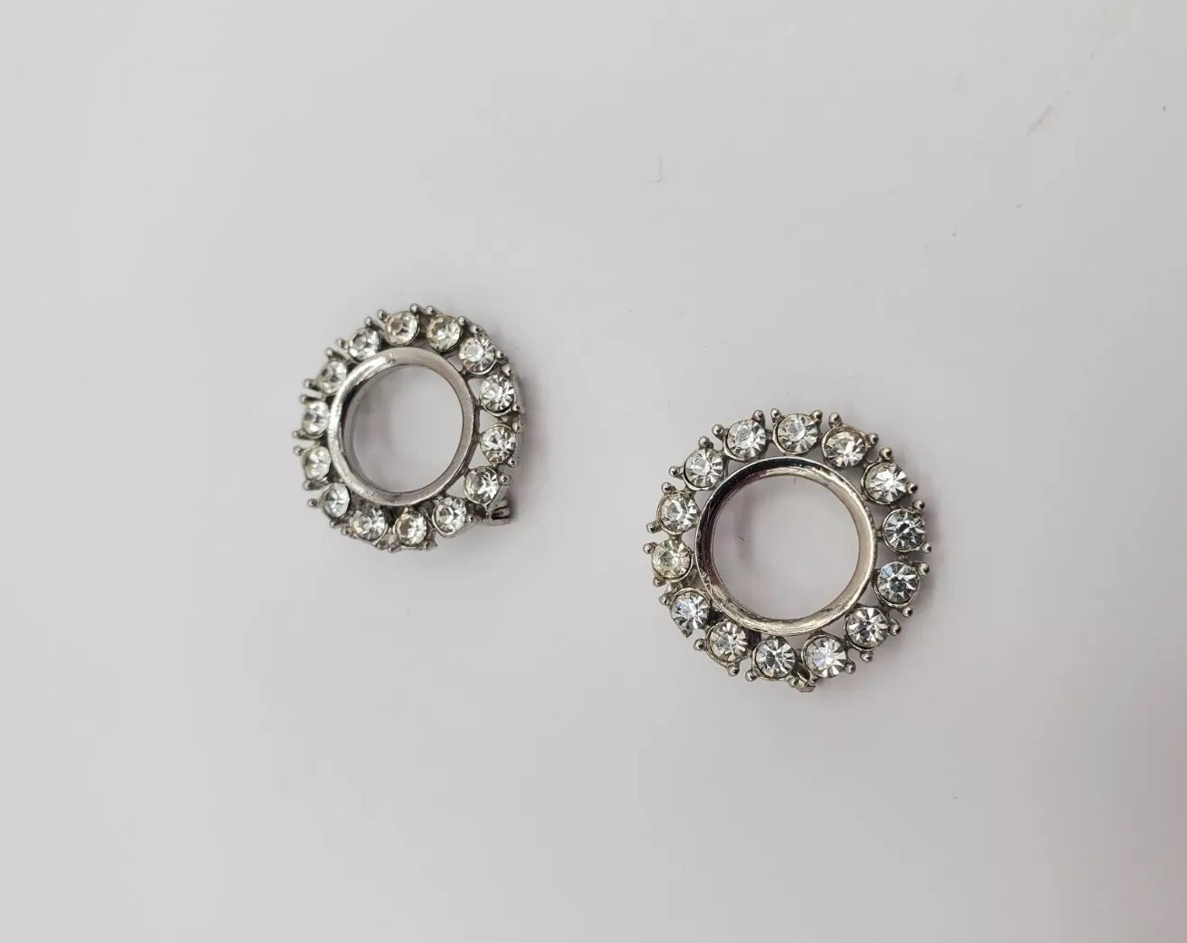 Vintage Silver Rhinestone Brooch Pins Set Pair Of 2 Costume Jewelry Accessories