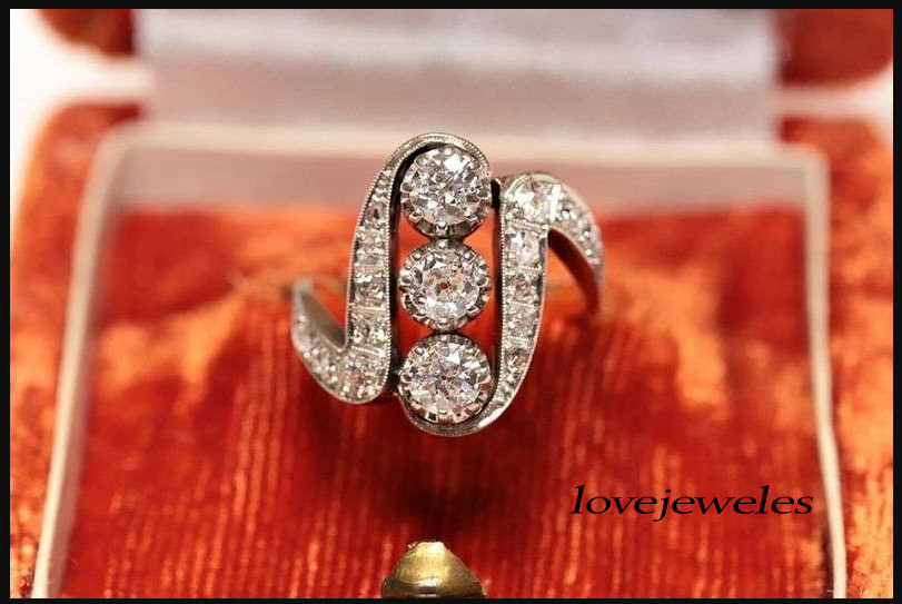 1.20CT Lab-Created Round Cut Diamond 3 Stone Vintage Ring 14K 2-Tone Gold Finish