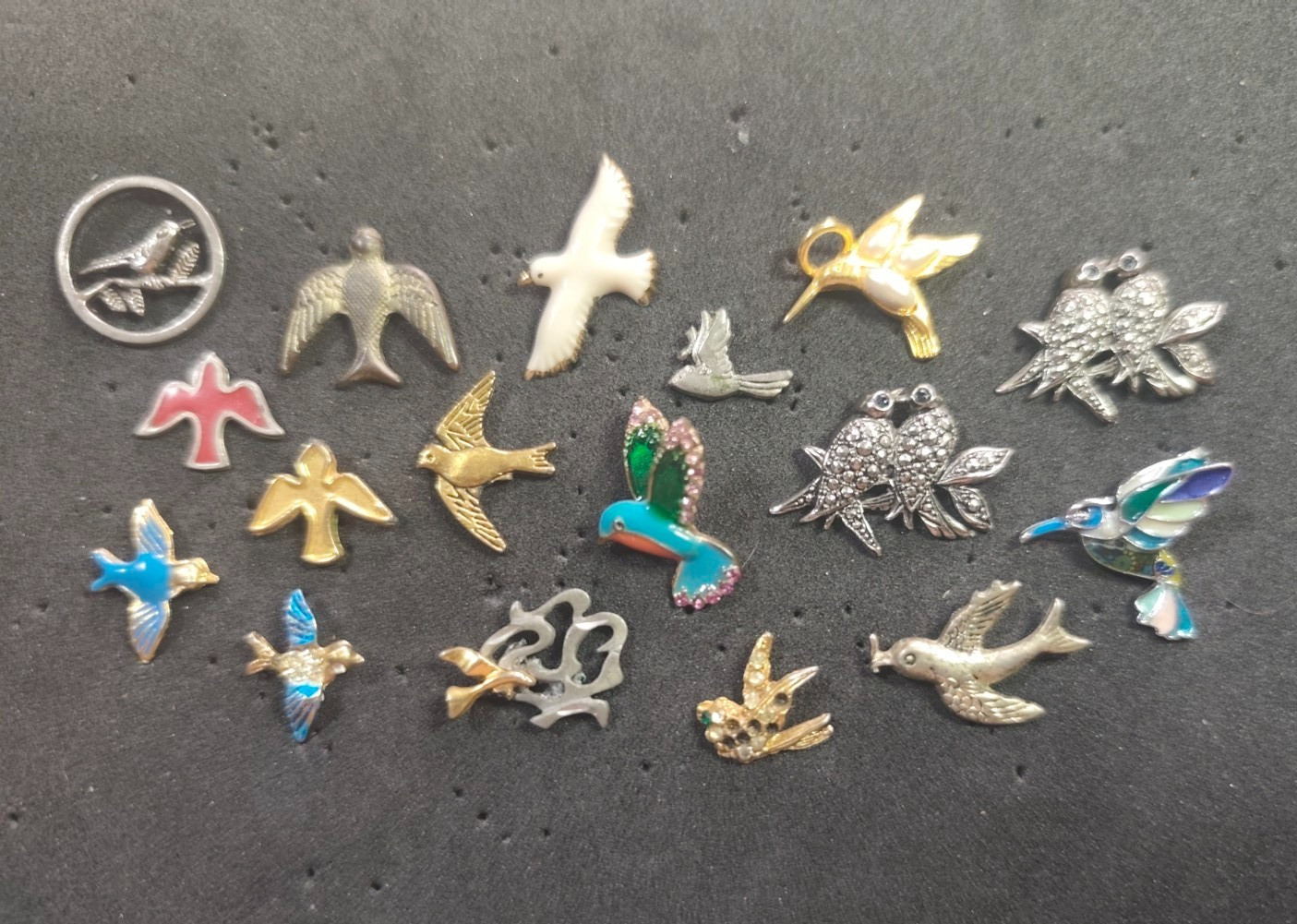 Vintage Bird Brooch Pin Lot 17 Hummingbird Dove Swallow Owl Rhinestone Enamel